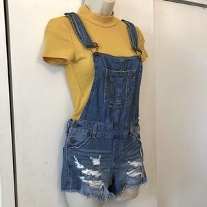 Yellow top with Denim Jumpers